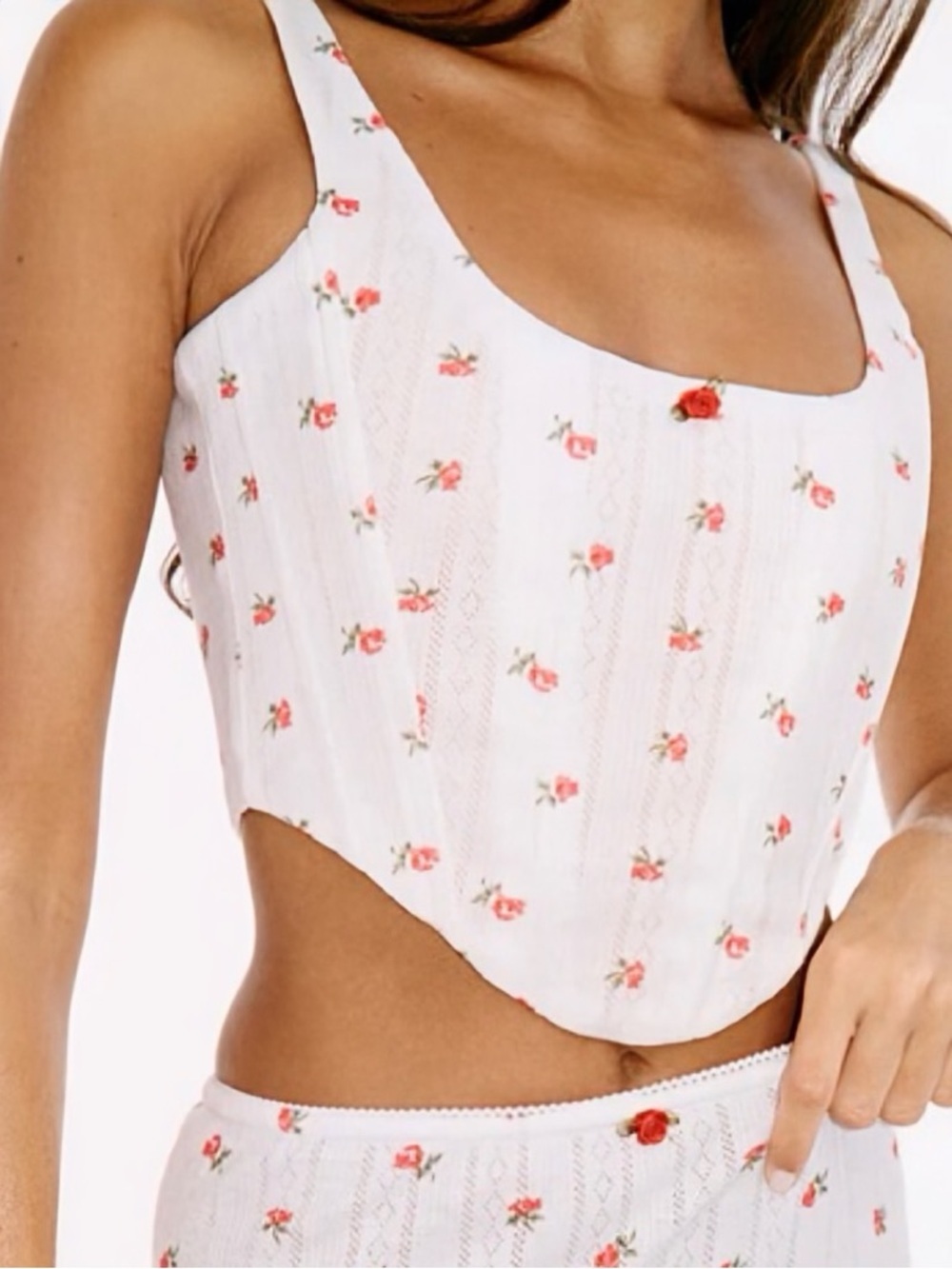 NWT With Jean ‘Cindy’ Corset Top in “Red Pointelle” Floral Size XXS
